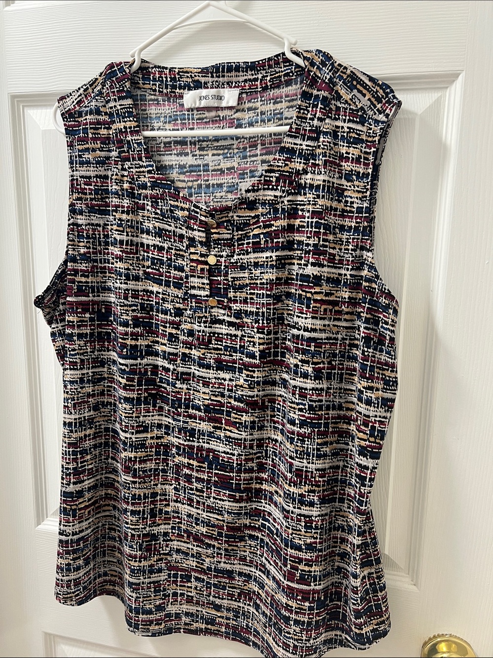 Jones Studio Sleeveless A-Line Skirt in Navy, Burgundy and White
